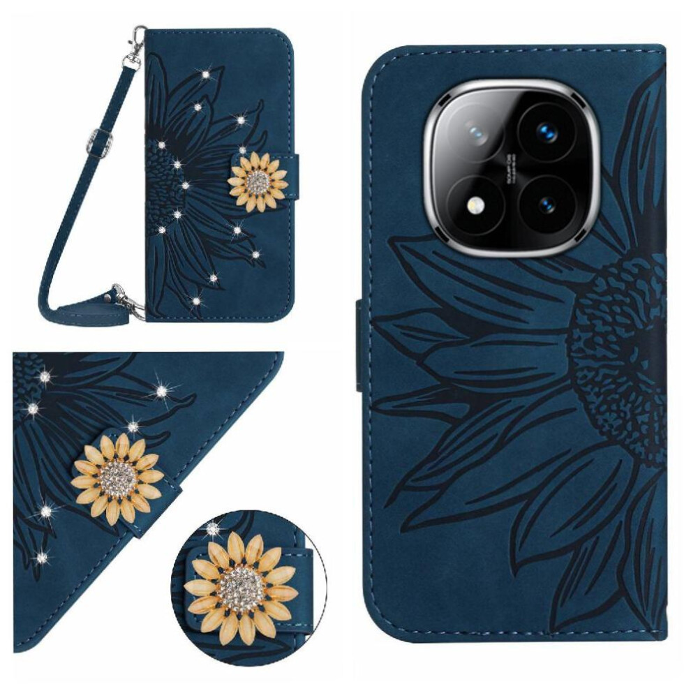 (Bottle ) Flip Case For Xiaomi Redmi Note 14 Pro 4G With Card Slot Stand Leather Wallet Kickstand Protective Sunflower With A Long Lanyard Green 764544192989