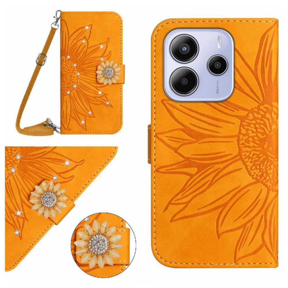(Yellow) Flip Case For Xiaomi Redmi Note 14 4G Sunflower With A Long Lanyard Kickstand Protective Leather Wallet With Card Slot Stand Yellow 764544193085
