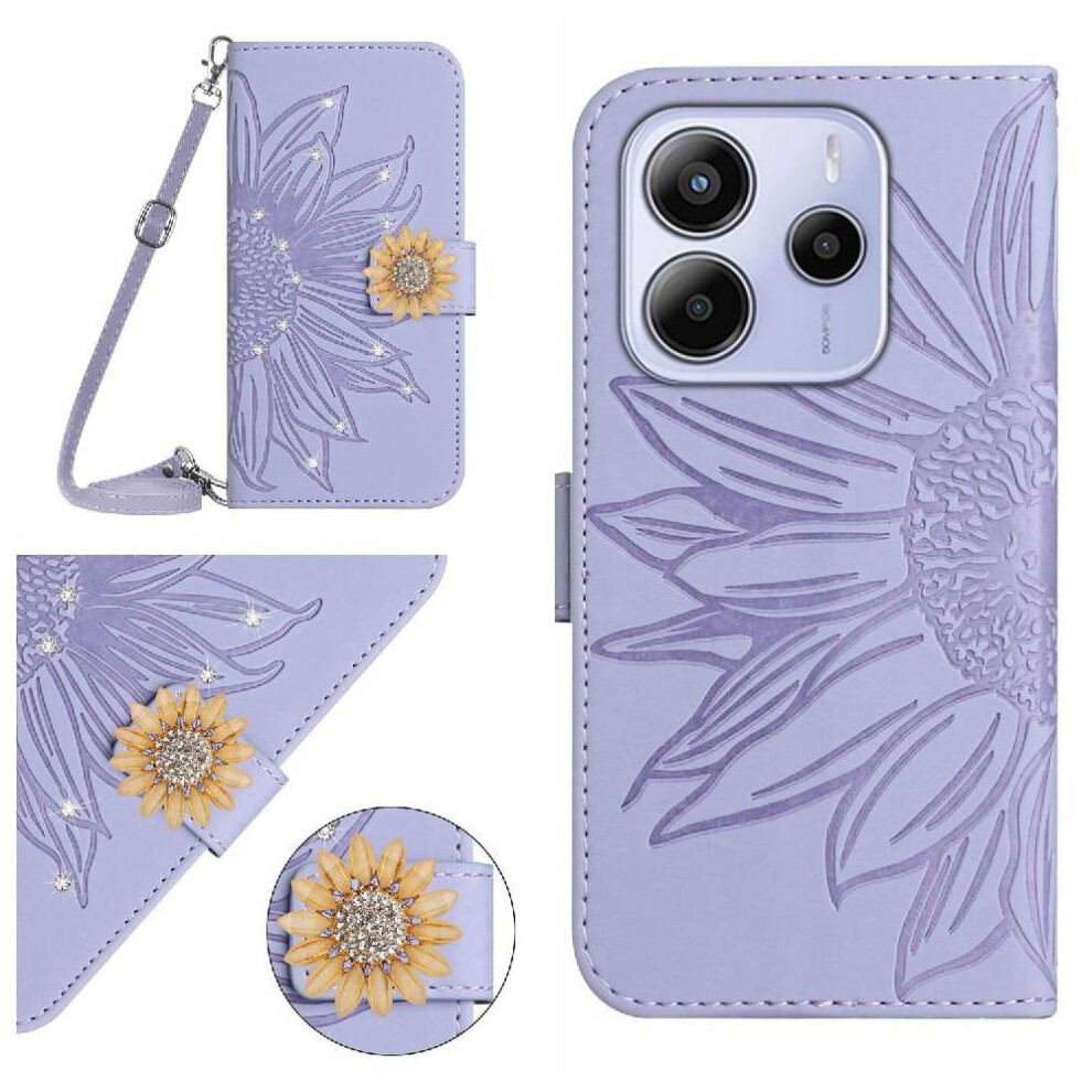 ( Violet) Flip Case For Xiaomi Redmi Note 14 4G Sunflower With A Long Lanyard Kickstand Protective Leather Wallet With Card Slot Stand Light 764544193054
