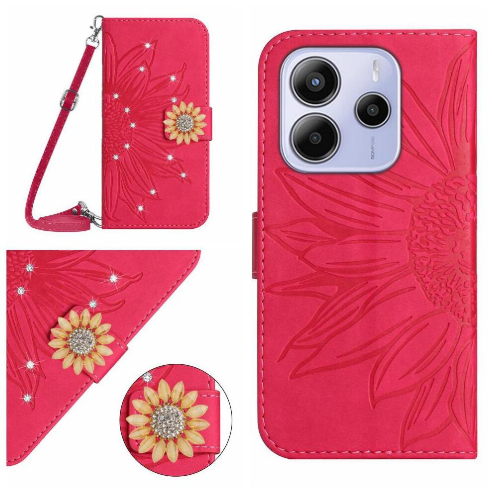 (Rose ) Flip Case For Xiaomi Mi Note 14 4G Sunflower With A Long Lanyard Kickstand Protective Leather Wallet With Card Slot Stand Red 764544193108