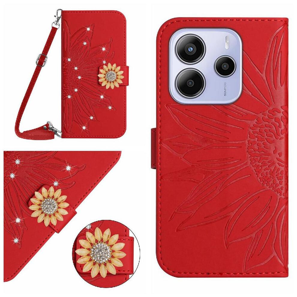 (Red) Flip Case For Xiaomi Mi Note 14 4G Sunflower With A Long Lanyard Kickstand Protective Leather Wallet With Card Slot Stand Red 764544193047
