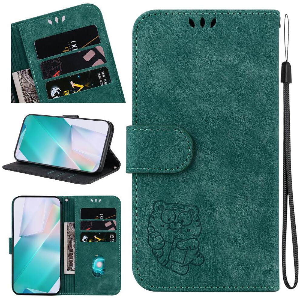 (Green) Case For Xiaomi Redmi Note 14 4G Embossed Cute Tiger Wallet Case Card Pocket Holder Cover Flip Folio Green 764544195058