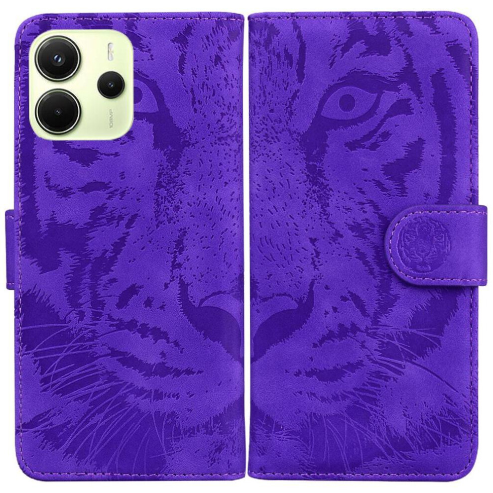 (Purple) Flip Case For Xiaomi Redmi Note 14 4G Kickstand Protective Leather Wallet Embossed Cute Tiger Purple 764544195584