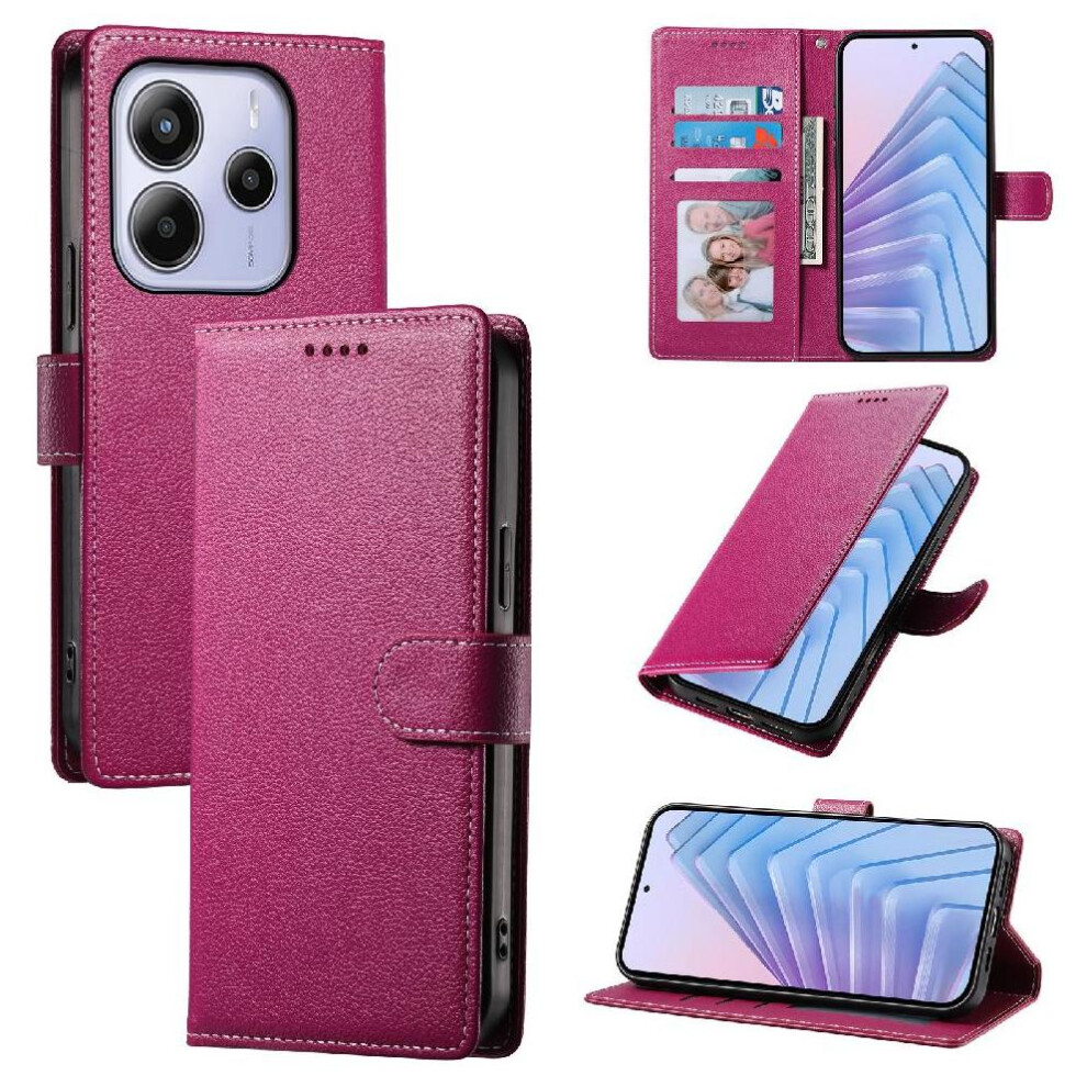 (Pink) Case For Xiaomi Redmi Note 14 4G Daily Use Shockproof Card Slots Magnetic Closure Pink 764544195706