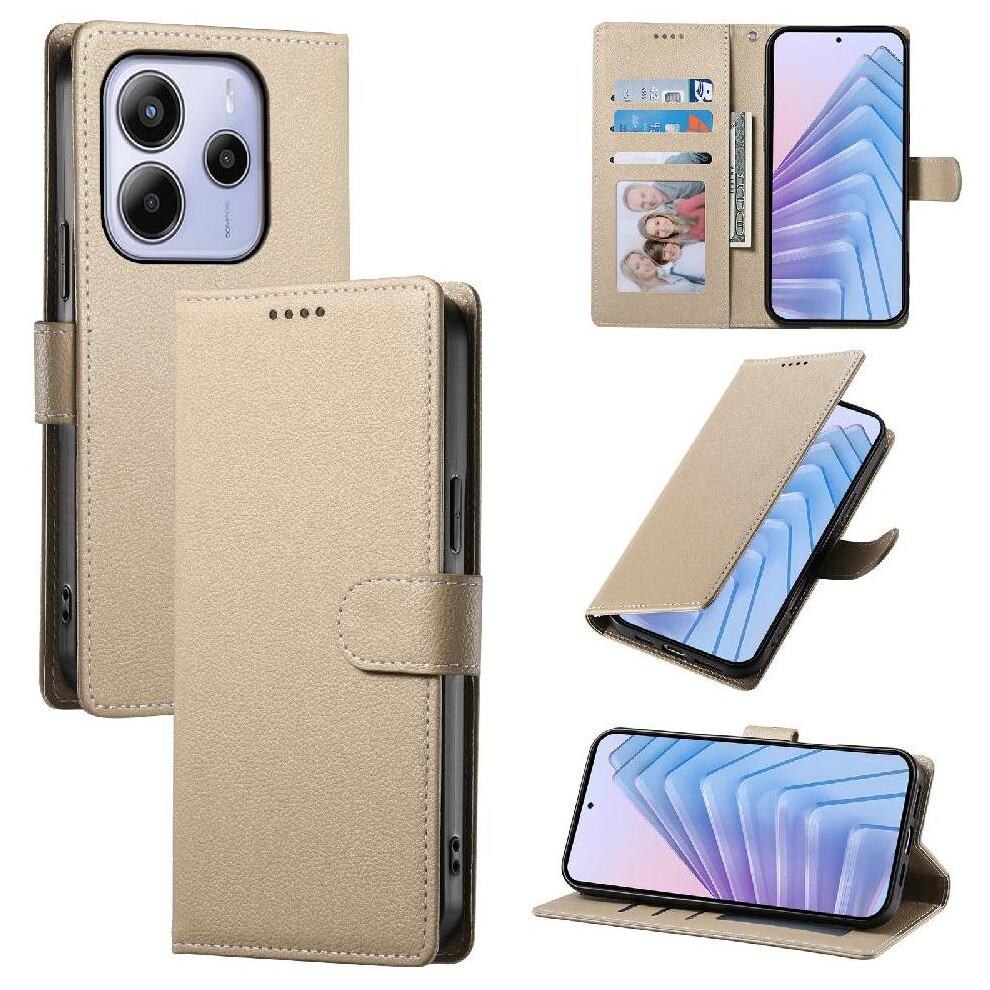 (Khaki ) Case For Xiaomi Redmi Note 14 4G Daily Use Shockproof Card Slots Magnetic Closure 764544195683