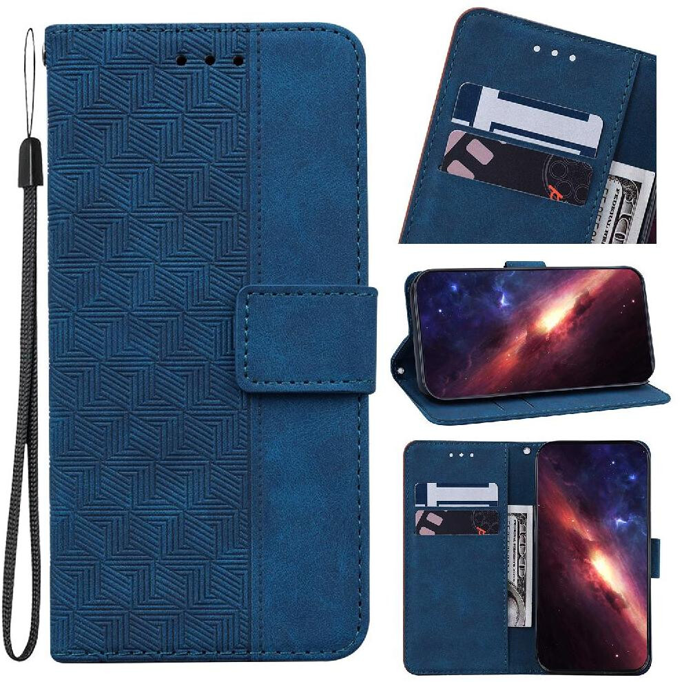 (Blue) Flip Case For Xiaomi Redmi Note 14 4G Kickstand Feature Geometric Embossed Wallet Cover Flip Folio Premium Pu Leather Blue 764544195768