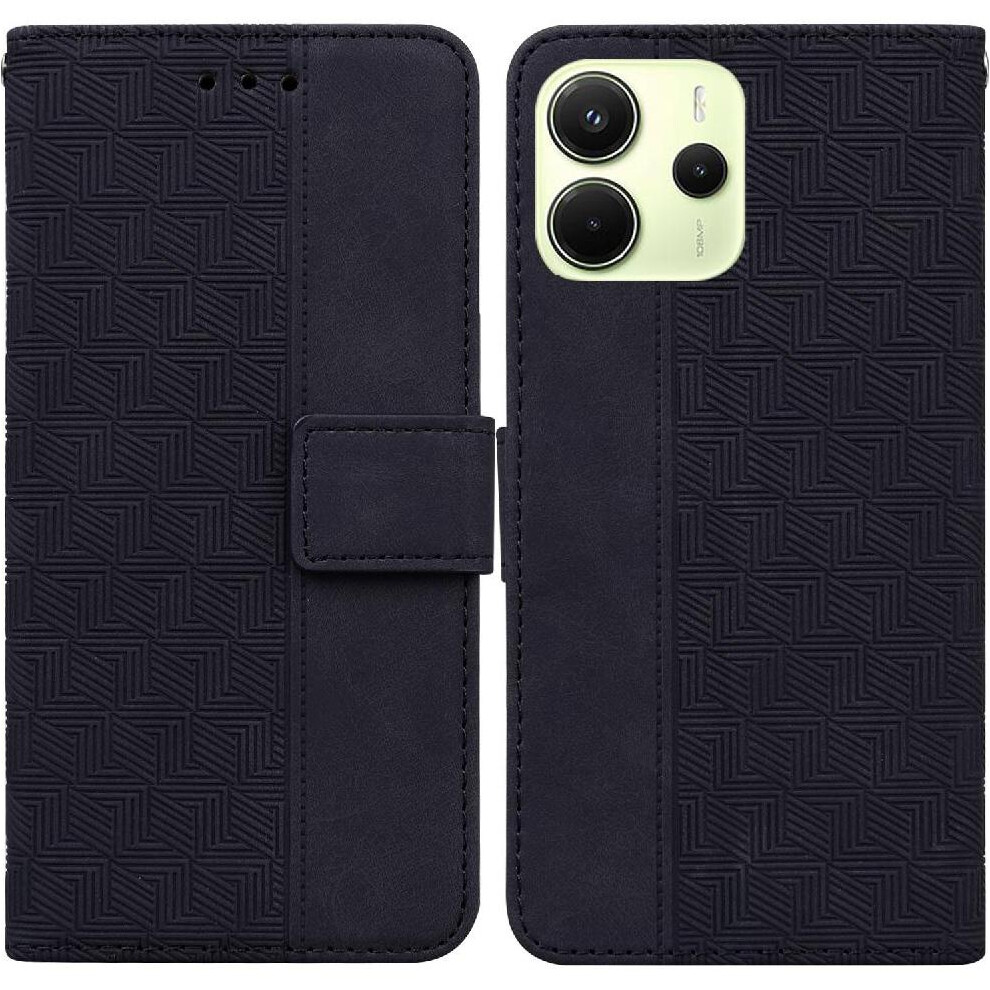 (Black) Flip Case For Xiaomi Redmi Note 14 4G Kickstand Feature Geometric Embossed Wallet Cover Flip Folio Premium Pu Leather Black 764544195782