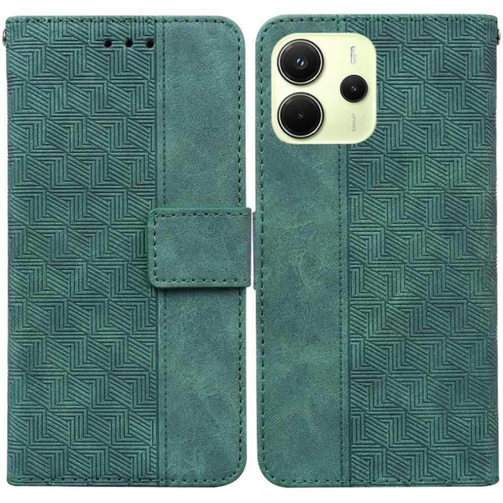 (Green) Flip Case For Xiaomi Redmi Note 14 4G Kickstand Feature Geometric Embossed Wallet Cover Flip Folio Premium Pu Leather Green 764544195775