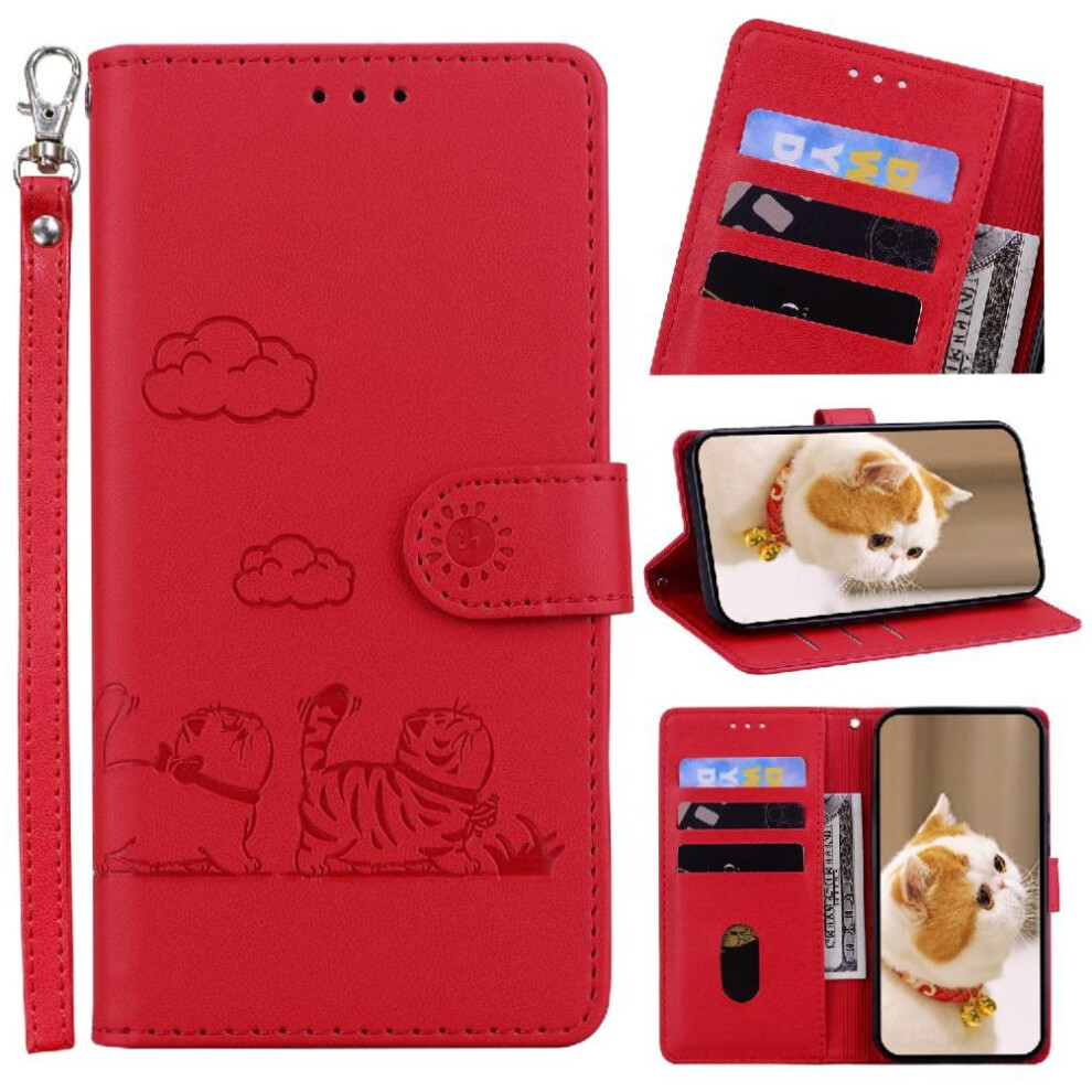 (Red) Flip Case For Xiaomi Mi Note 14 4G Leather Wallet Card Slot Holder Kickstand Cat Rfid Red 764544195911