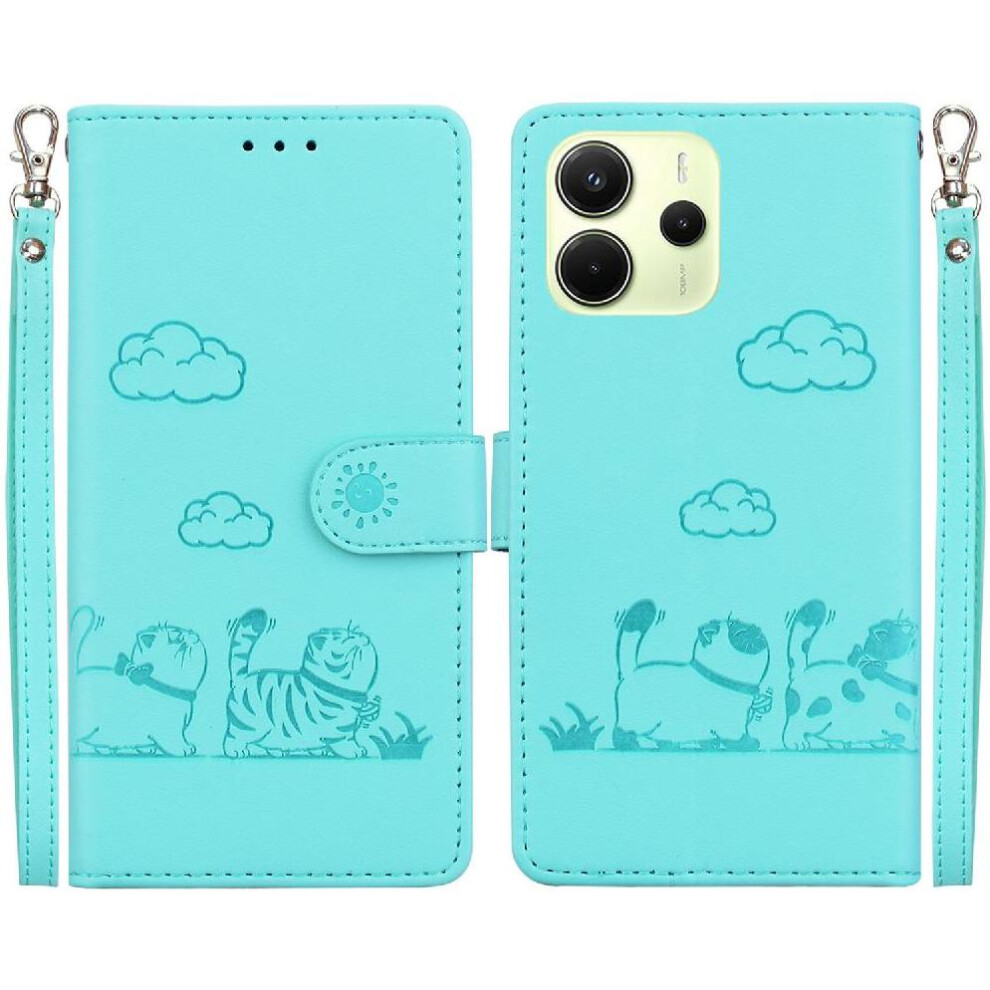 (Green) Flip Case For Xiaomi Redmi Note 14 4G Leather Wallet Card Slot Holder Kickstand Cat Rfid Green 764544195898