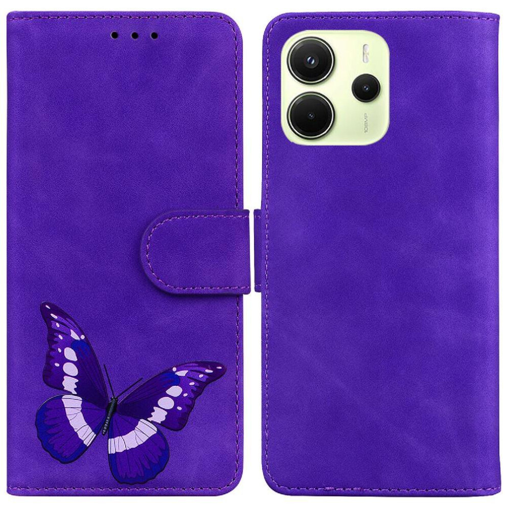 (Purple) Case For Xiaomi Redmi Note 14 4G Butterfly Card Slots Wallet Color Printed Flip Folio Cover Purple 764544196215