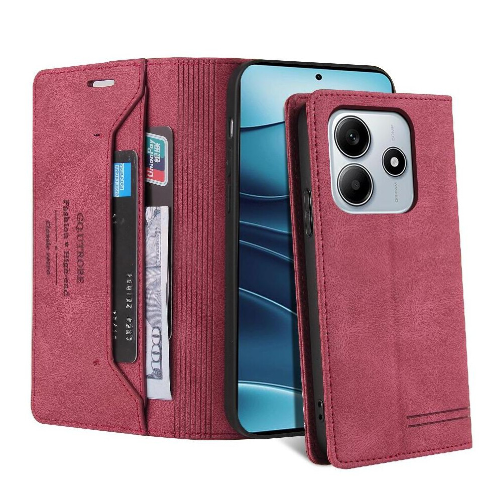 (Red) Case For Xiaomi Mi Note 14 4G Premium Leather Premium Leather Kickstand Two Card Slots Red 764544196642