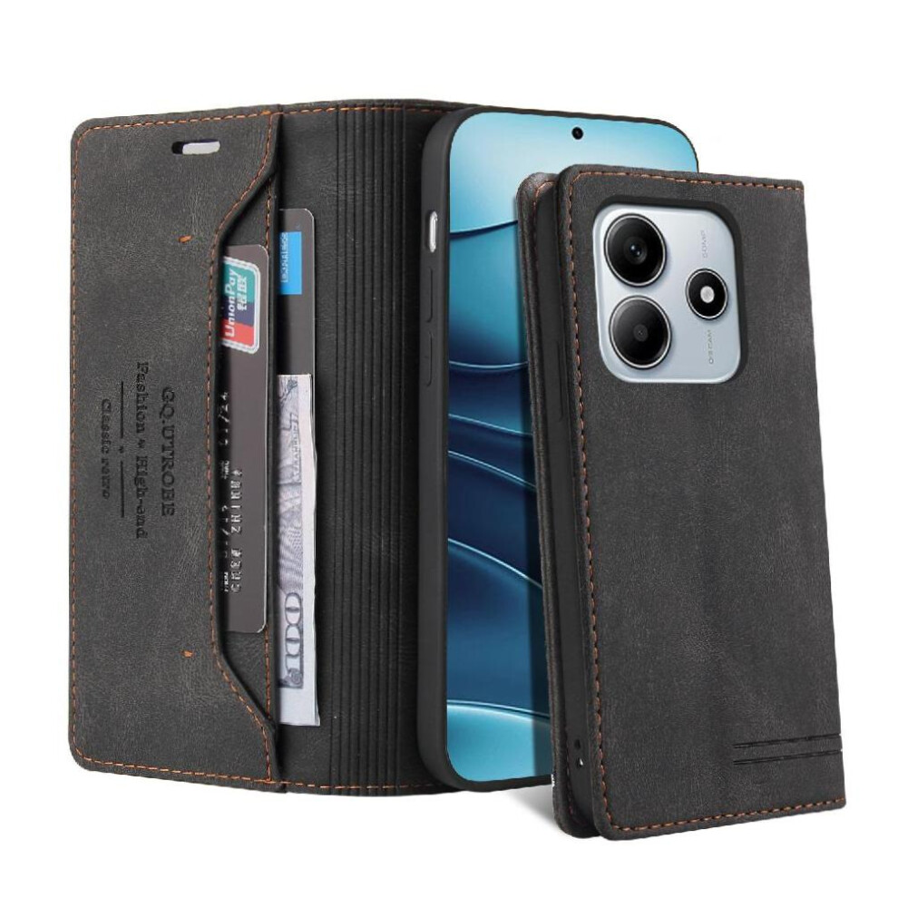 (Black) Case For Xiaomi Redmi Note 14 4G Premium Leather Premium Leather Kickstand Two Card Slots Black 764544196635