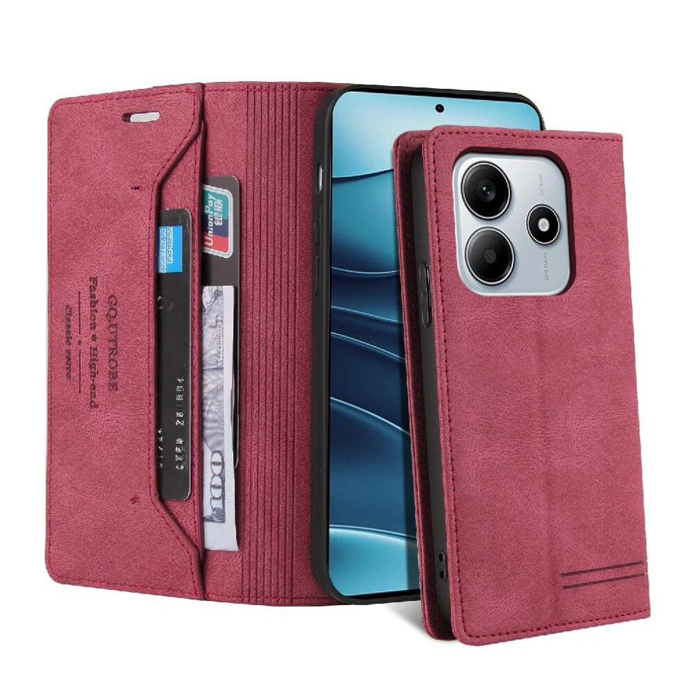 (Brown) Case For Xiaomi Redmi Note 14 4G Premium Leather Premium Leather Kickstand Two Card Slots Brown 764544196611