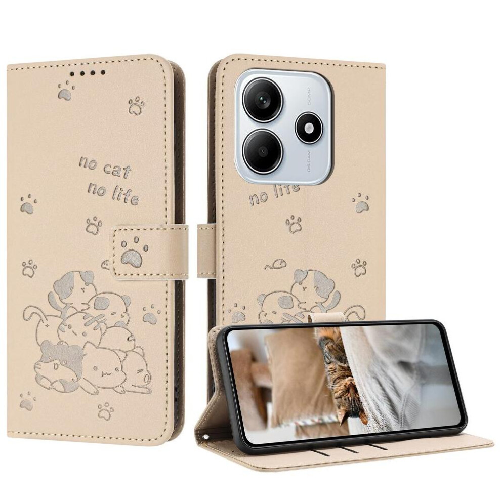 (Creamy ) Flip Case For Xiaomi Redmi Note 14 4G Leather Wallet Card Holder Kickstand Pu Leather Cute Cat White 764544196949