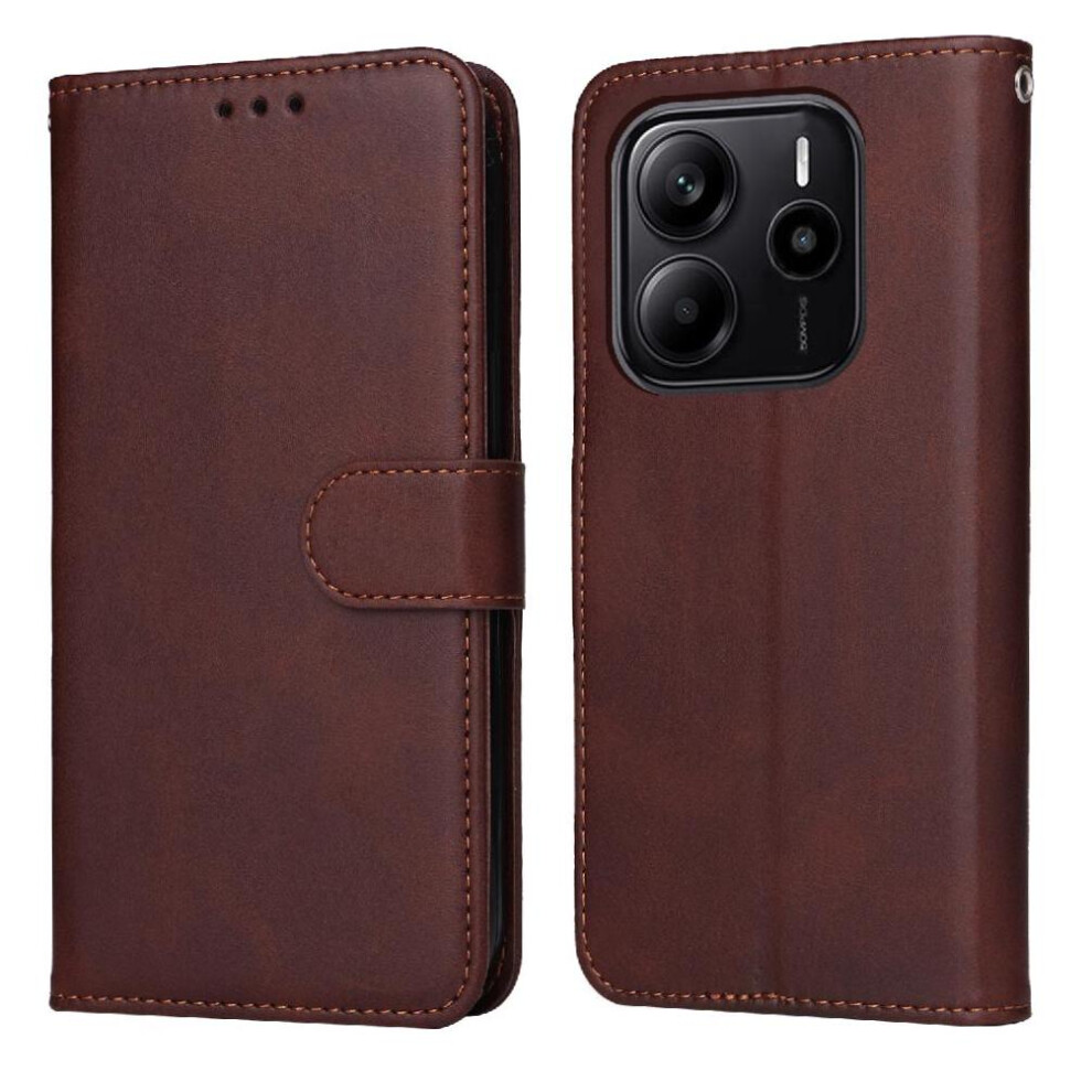 (Brown) Flip Case For Xiaomi Redmi Note 14 4G Card Slots Precise Cutouts Flip Cover Magnetic Closure Brown 764544197526