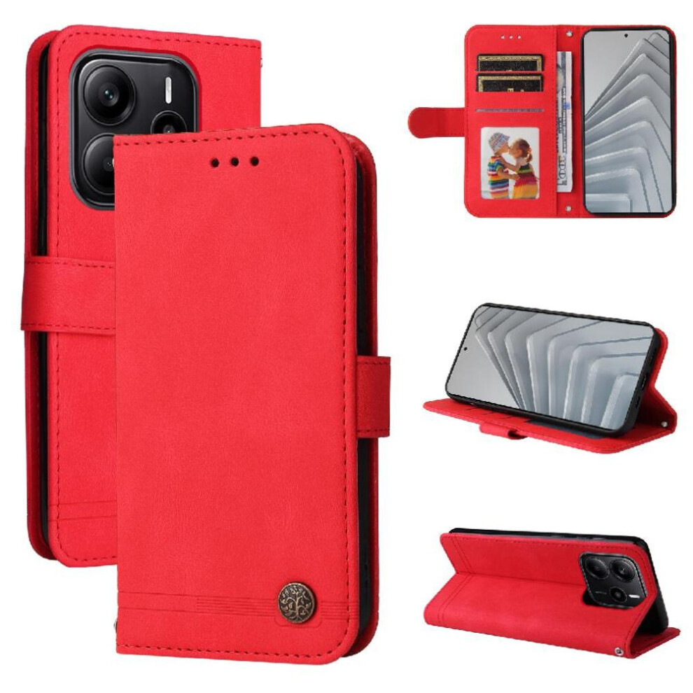 (Red) Case For Xiaomi Mi Note 14 4G Leather Card Slot Holders Protective Cover Red 764544197571