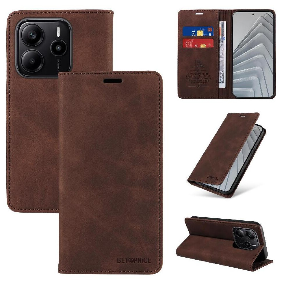 (Brown) Case For Xiaomi Redmi Note 14 4G Magnetic Protective Folio Wallet Pu Leather Brown 764544197854