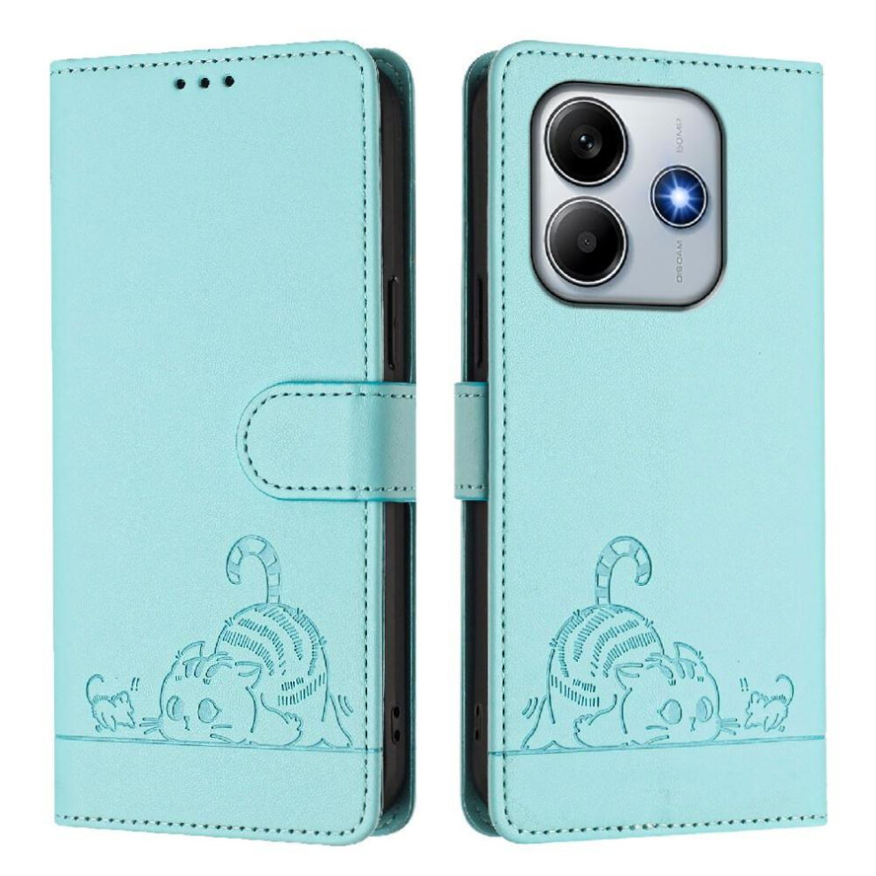 (Green) Case For Xiaomi Redmi Note 14 4G Wallet Flip Cover Card Slot Holder Kickstand Cat Rfid Green 764544197946