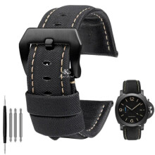 (Zwart Wit Zwart 26mm) 22mm 24mm 26mm Nylon Textuur Lederen Horlogebandje voor Panerai Pam01661 441