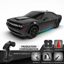 (FQD10 Schwarz)FQD10 1/20 Challenger Ferngesteuertes Auto Vollproportionale 4WD Gyroskop Drift Car Racing