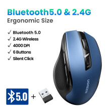 (BT5.0 und 2,4 G Blau) UGREEN Drahtlose Maus Bluetooth 5,0 Maus Ergonomische 4000 DPI 6 Stumm Tasten