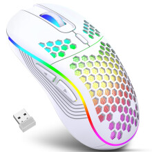 (Weiß) Kabellose Gaming-Maus, RGB-Beleuchtung, Lademaus mit einstellbarer DPI, ergonomisches Wabendesign