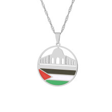 (Argent) Palestine Alaqsa mosquée pendentif collier titane acier ethnique femmes Style hommes