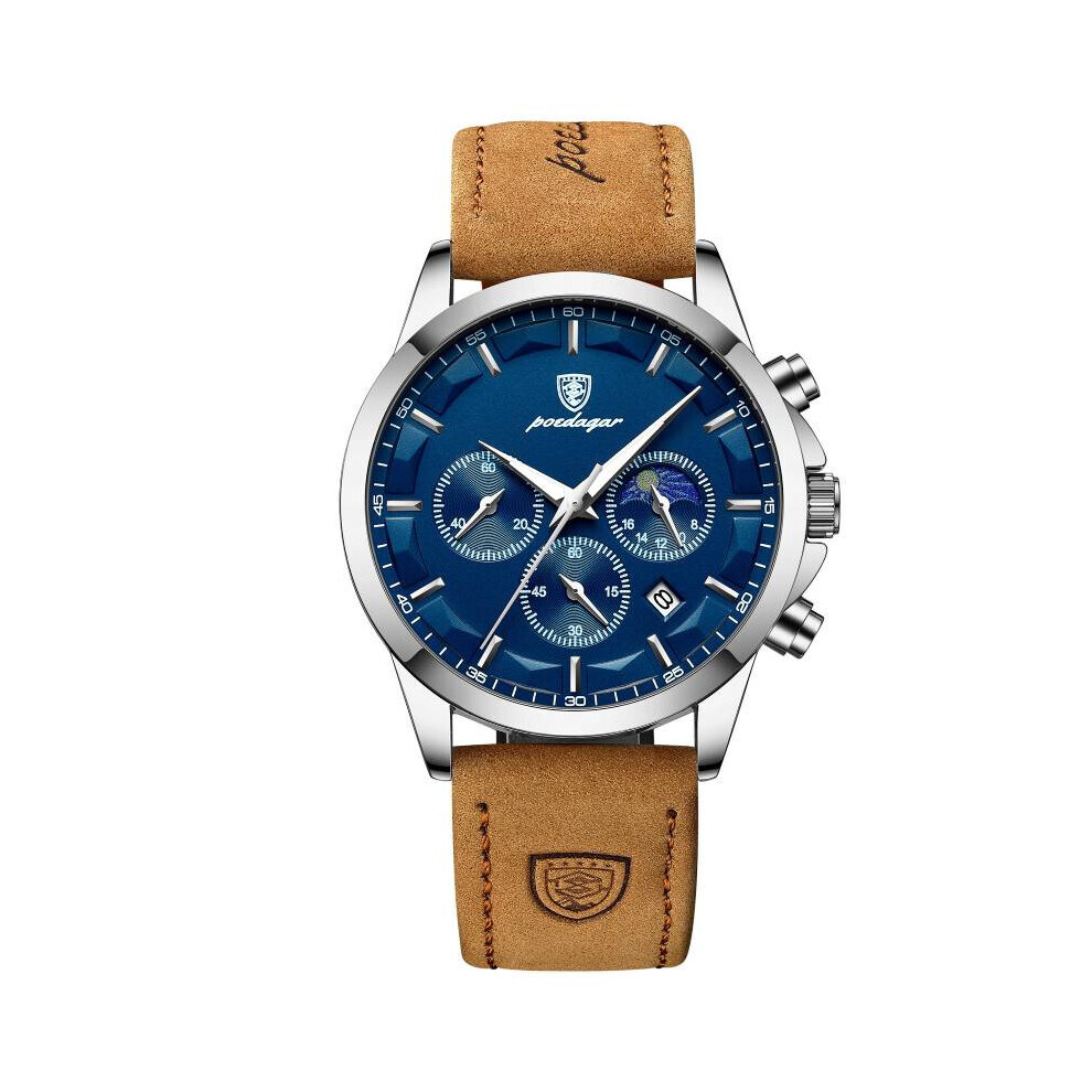 (Argent bleu) montre homme lumineuse calendrier Quartz affaires polyvalent cadeau mode
