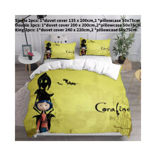 (Style D, Double) Coraline La Porte Secrète Parure de lit 3D avec housse de couette et taie d'oreiller