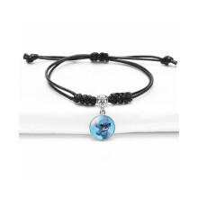 (StyleC) Bracelet de dessin animé unique Stitch, longueur réglable, cordon noir, cadeau pour les voyageurs