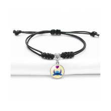 (StyleI) Bracelet de dessin animé unique Stitch, longueur réglable, cordon noir, cadeau pour les voyageurs