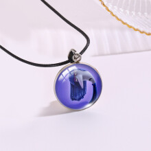 (StyleO) Collier pendentif unique en acier inoxydable avec breloque en verre organique pour les couples