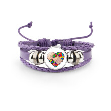 (1505) Ainutlaatuinen Autism Awareness Purppura nahka Monikerroksinen sarjakuvahahmon rannekoru