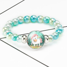(07) Braccialetto di perline arcobaleno con unicorno incantevole per bambini, fatto a mano, con design a cartoni