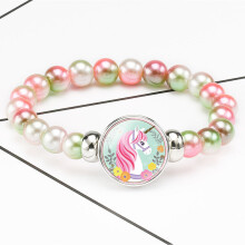 (09) Braccialetto di perline arcobaleno con unicorno incantevole per bambini, fatto a mano, con design a cartoni