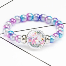(05) Braccialetto di perline arcobaleno con unicorno incantevole per bambini, fatto a mano, con design a cartoni