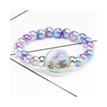 (3210) Braccialetto elastico con pietre preziose e coniglietto pasquale per bambini, gioielli con cartoni animati