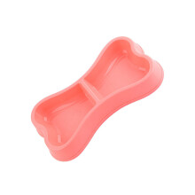 (Rosa) Juego de cuencos para comida y agua para mascotas, diseño en forma de hueso, material plástico