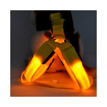(Amarillo, S) Arnés ajustable con LED para perro, correa y chaleco