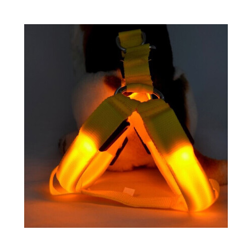 (Amarillo, S) Arnés ajustable con LED para perro, correa y chaleco