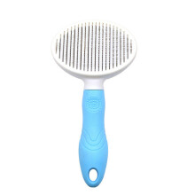 (Azul) Peine para mascotas con placa de empuje, depilación automática, peine de limpieza de belleza, cabeza redonda
