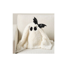 (Negro) Manta para perro, calabaza de Halloween, murciélago, fantasma, juguete de peluche, muñeca, decoración