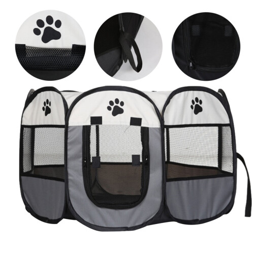 (Gray) Large Soft Foldable Pet Cage Puppy Playpen