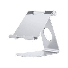 Soporte ajustable para tableta (plateado) para escritorio, compatible con iPad y teléfono móvil.