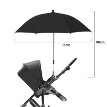 (Schwarz-75 cm) UV-Schutz Kinderwagen-Regenschirm mit Klemme, universeller Sonnenschutz, regendicht,