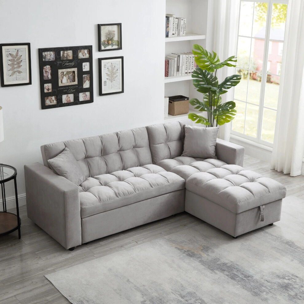 (Right Hand Facing Grey) Madrid 3 seater Fabric L Shaped Corner Sofa-Bed