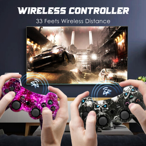 (Roter Blitz)Wireless Game Controller für PS3 Gamepad für Double Shock 3 Bluetooth-4.0 Joystick für 2