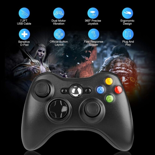 (Weiß)Xbox 360 Controller USB Kabelfernbedienung Gamepad PC Gaming Steuerung Windows 7/8/10/11 Joystick 1