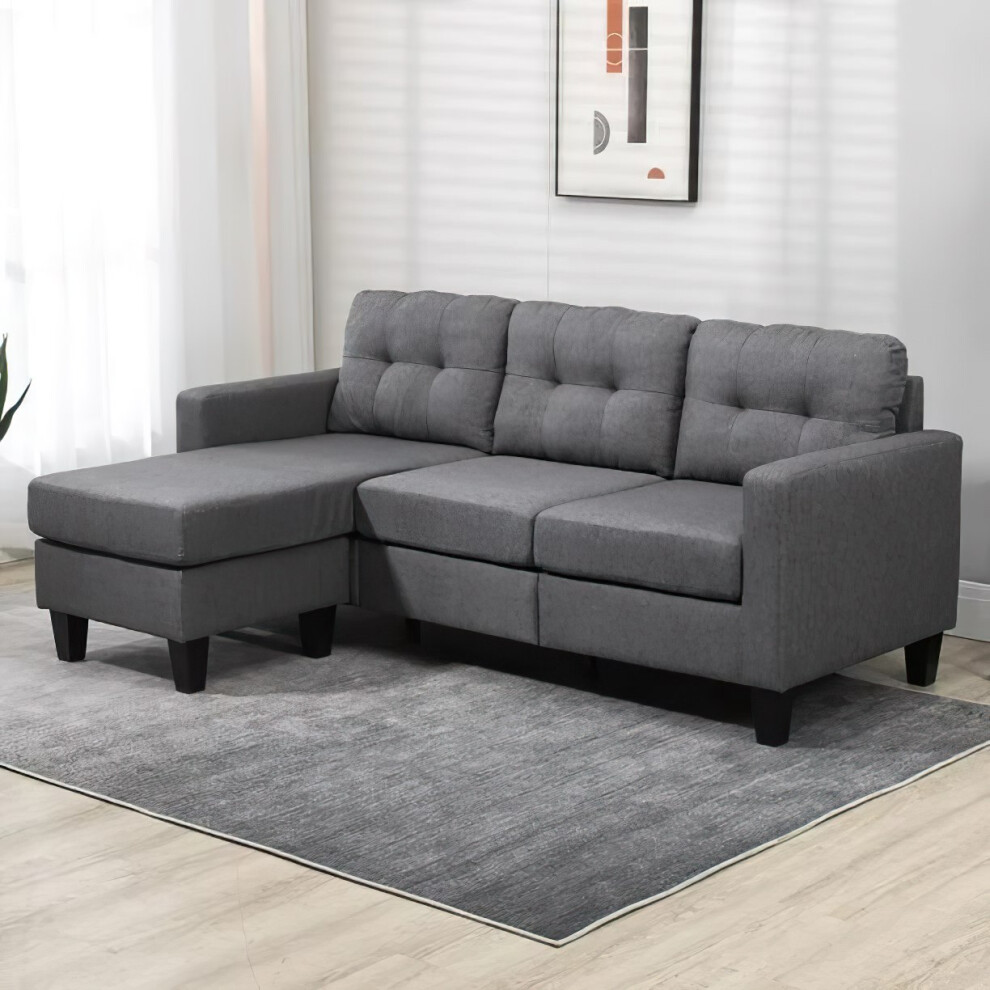 (Grey) Luna Fabric Reversible Footstool 3 Seater Sofa